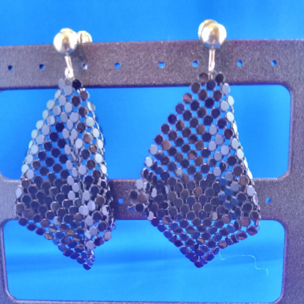 Vintage mid century black mesh screwback earrings